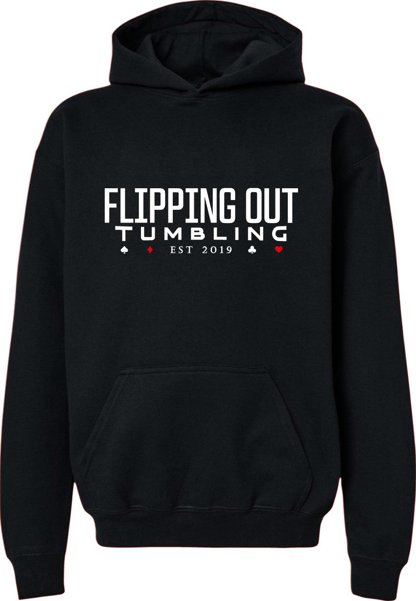 Flipping Out Tumbling Est 2019 on Black Hoodie or Crewneck