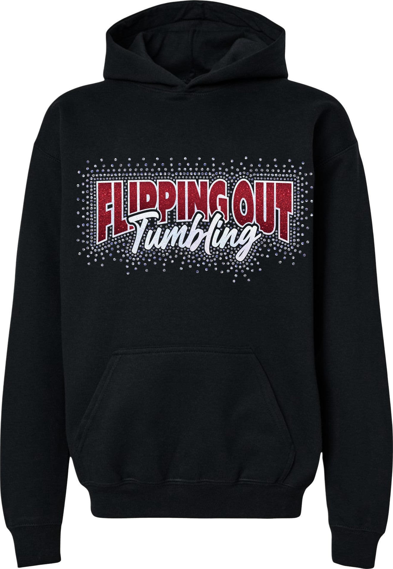 Flipping Out Tumbling Blinged Out Scatter on Black Hoodie or Crewneck