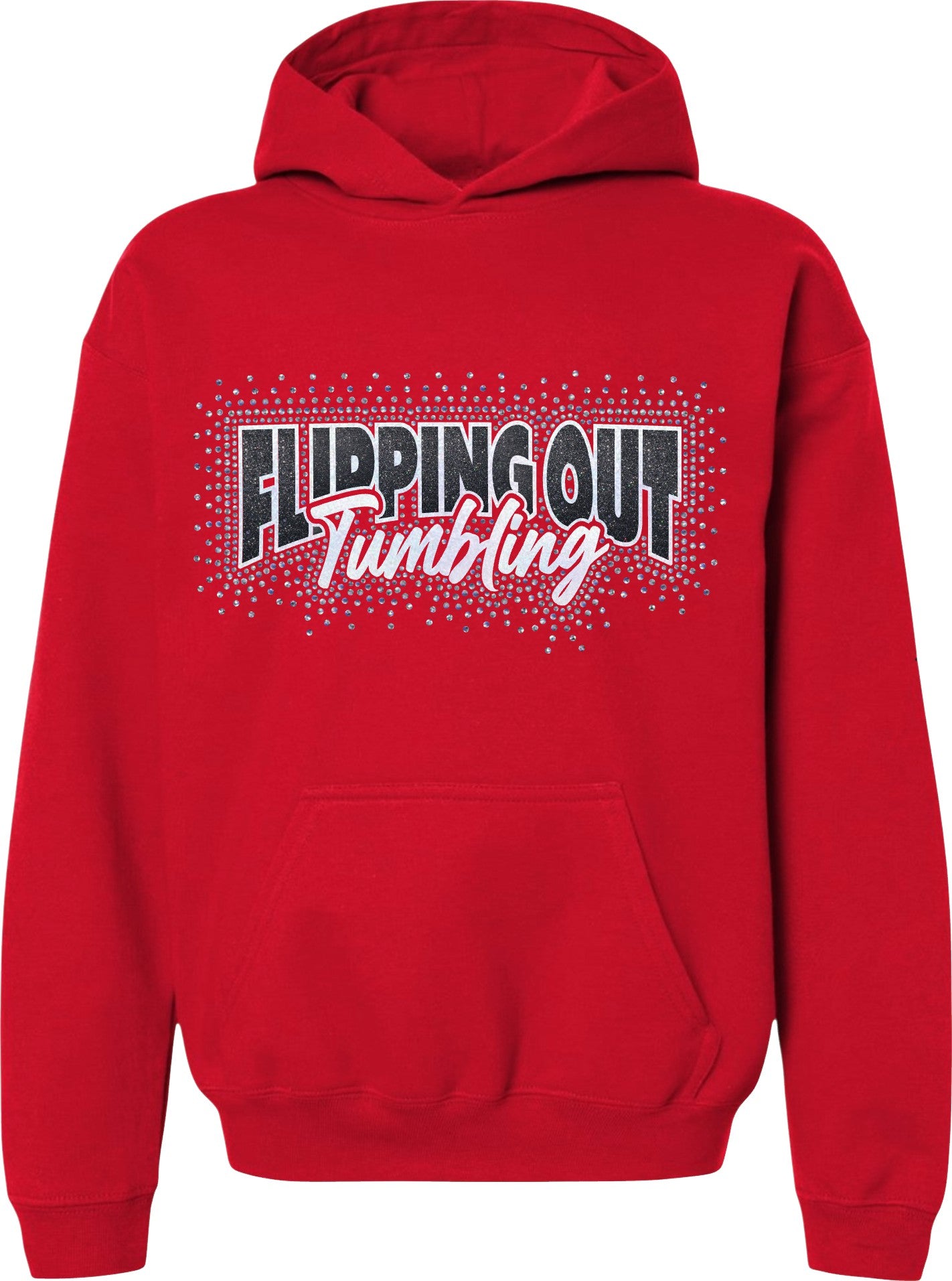Flipping Out Tumbling Blinged Out Scatter on Red Hoodie or Crewneck