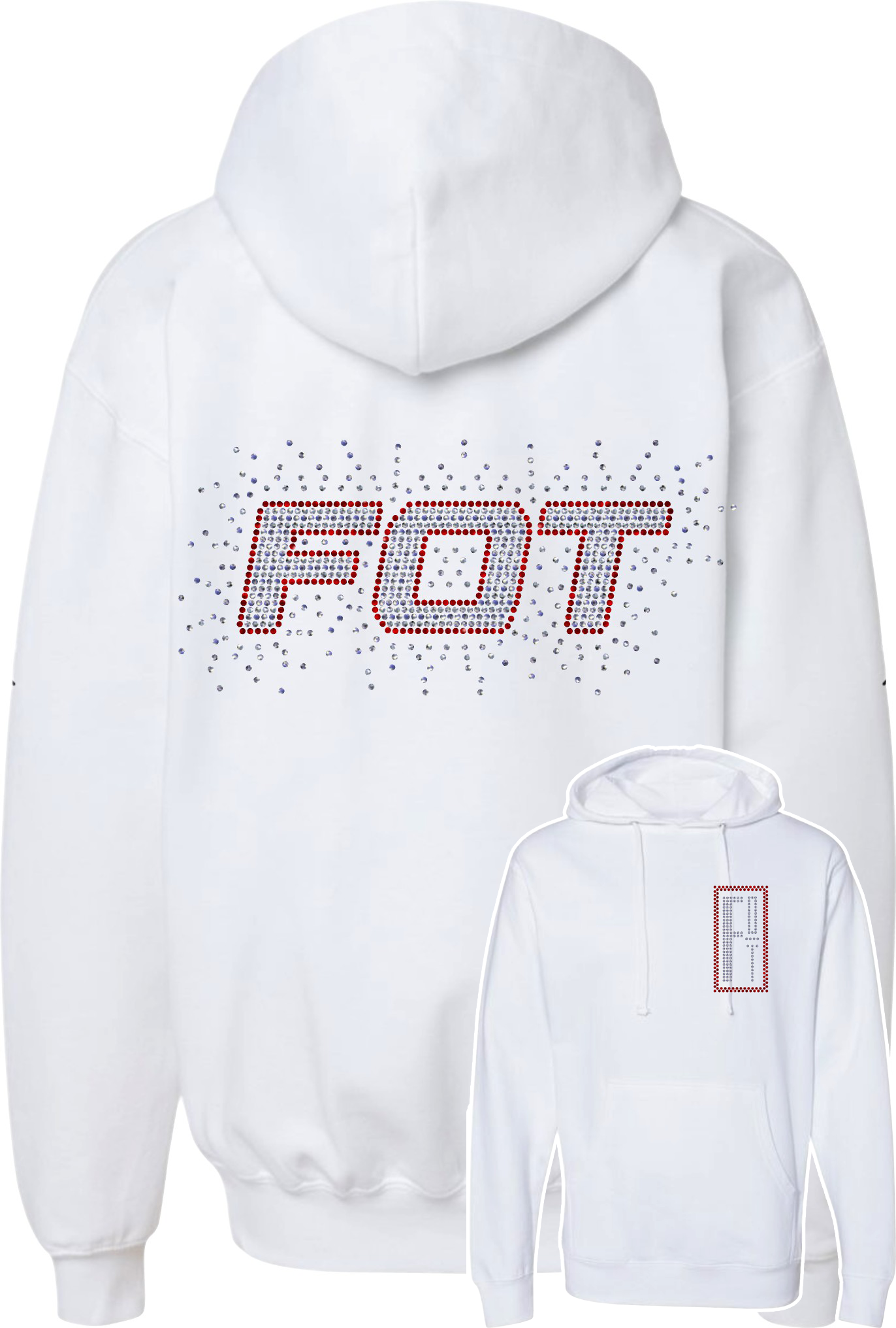 FOT Blinging Red and Silver on White Hoodie, Crewneck, or Zip Up