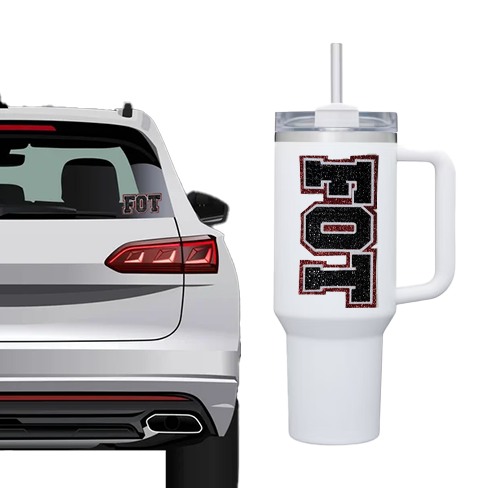 FOT Car & Water Bottle Decal Black Rhinestones with Black and Red