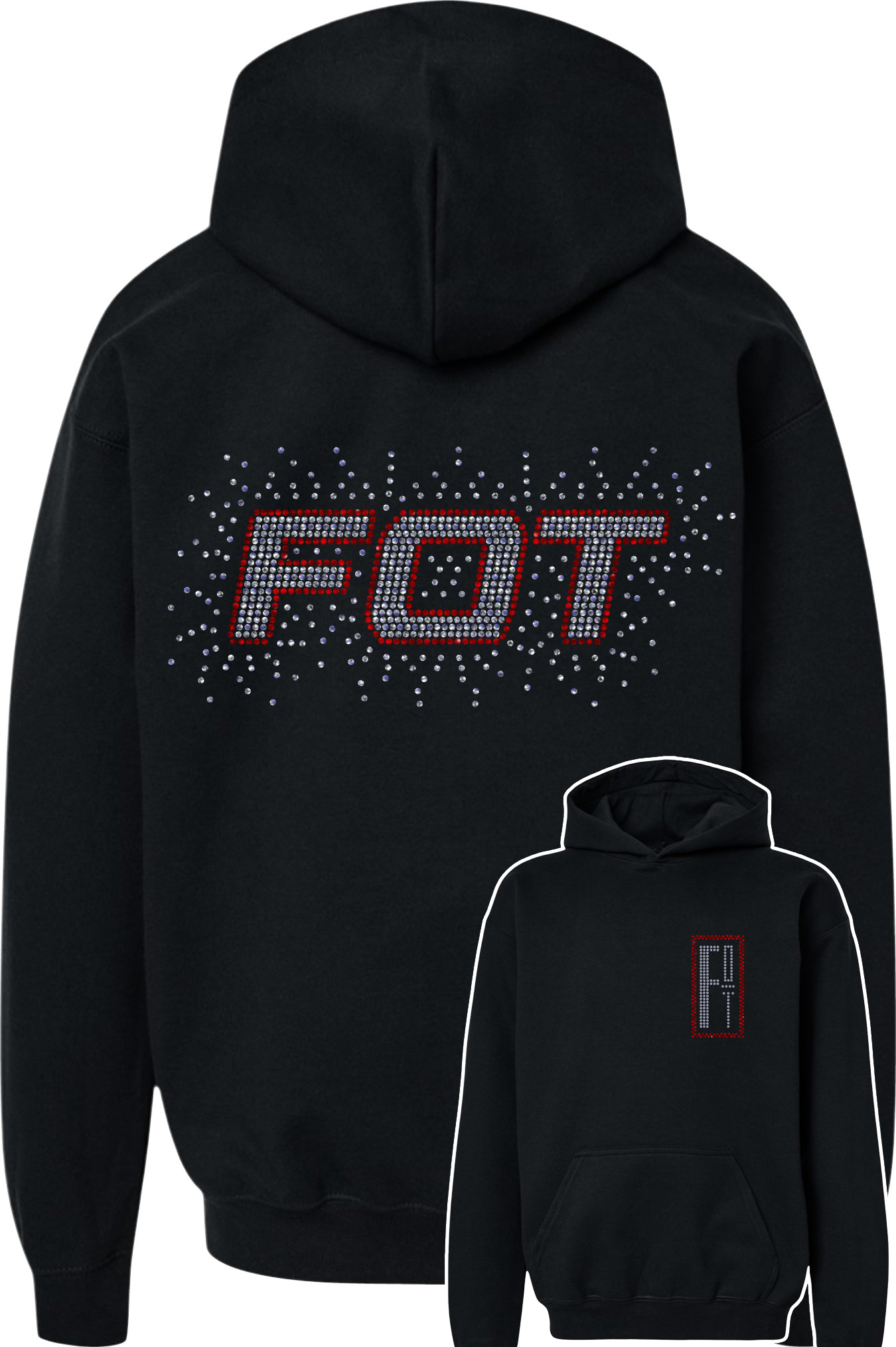 FOT Blinging Red and Silver on Black Hoodie, Crewneck, or Zip Up