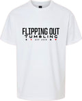 Flipping Out Tumbling Est 2019 on White Tee