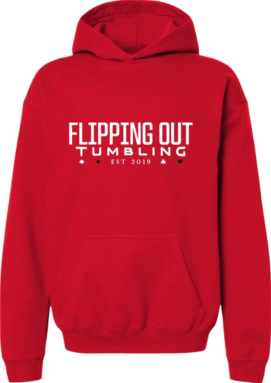 Flipping Out Tumbling Est 2019 on Red Hoodie or Crewneck