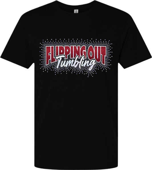 Flipping Out Tumbling Blinged Out Scatter on Black Tee