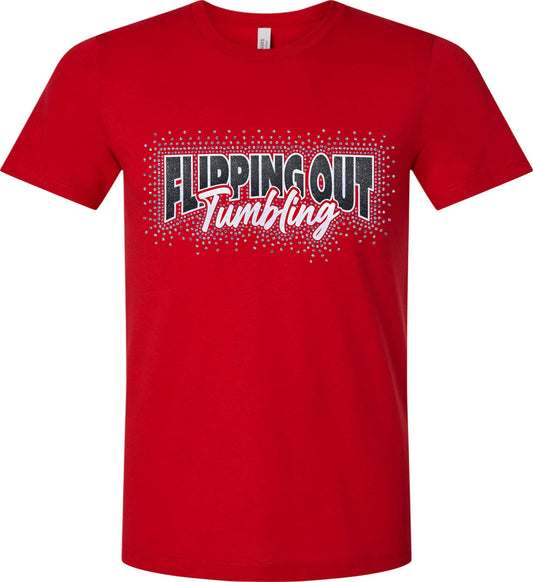 Flipping Out Tumbling Blinged Out Scatter on Red Tee