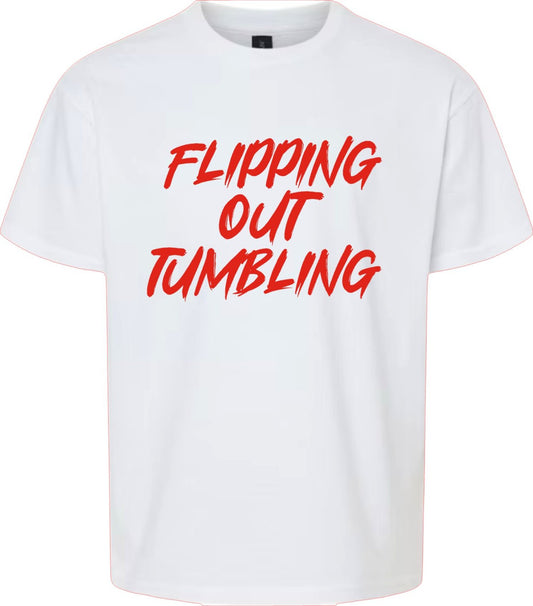 Flipping Out Tumbling Fierce Red on White Tee