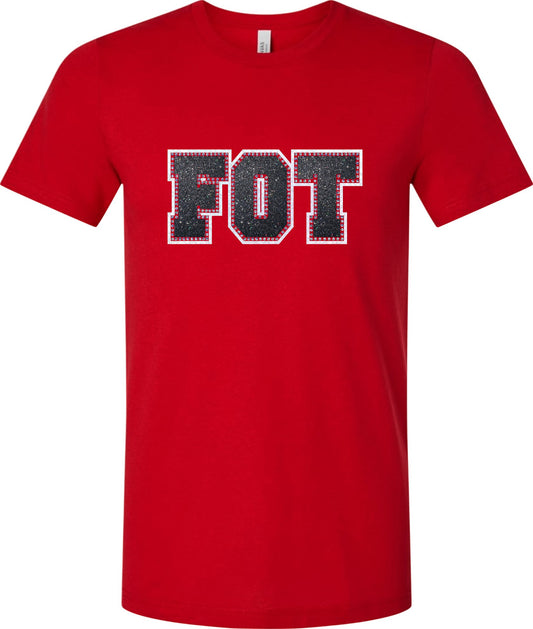 FOT Varsity Rhinestones and Glitter on Red Tee