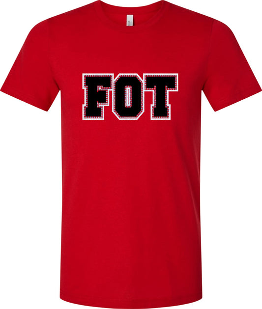 FOT Varsity Rhinestones on Red Tee