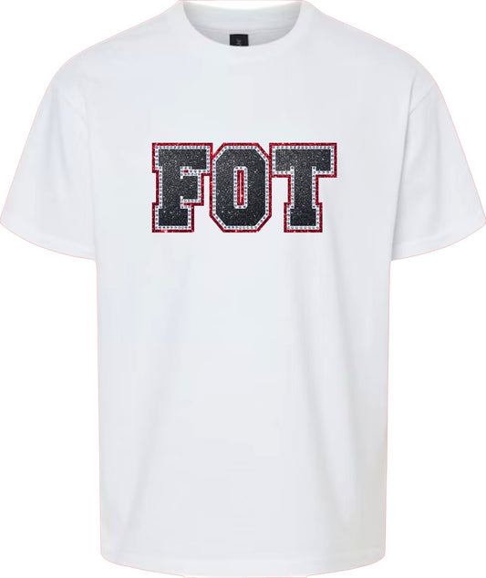 FOT Varsity Rhinestones and Glitter on White Tee